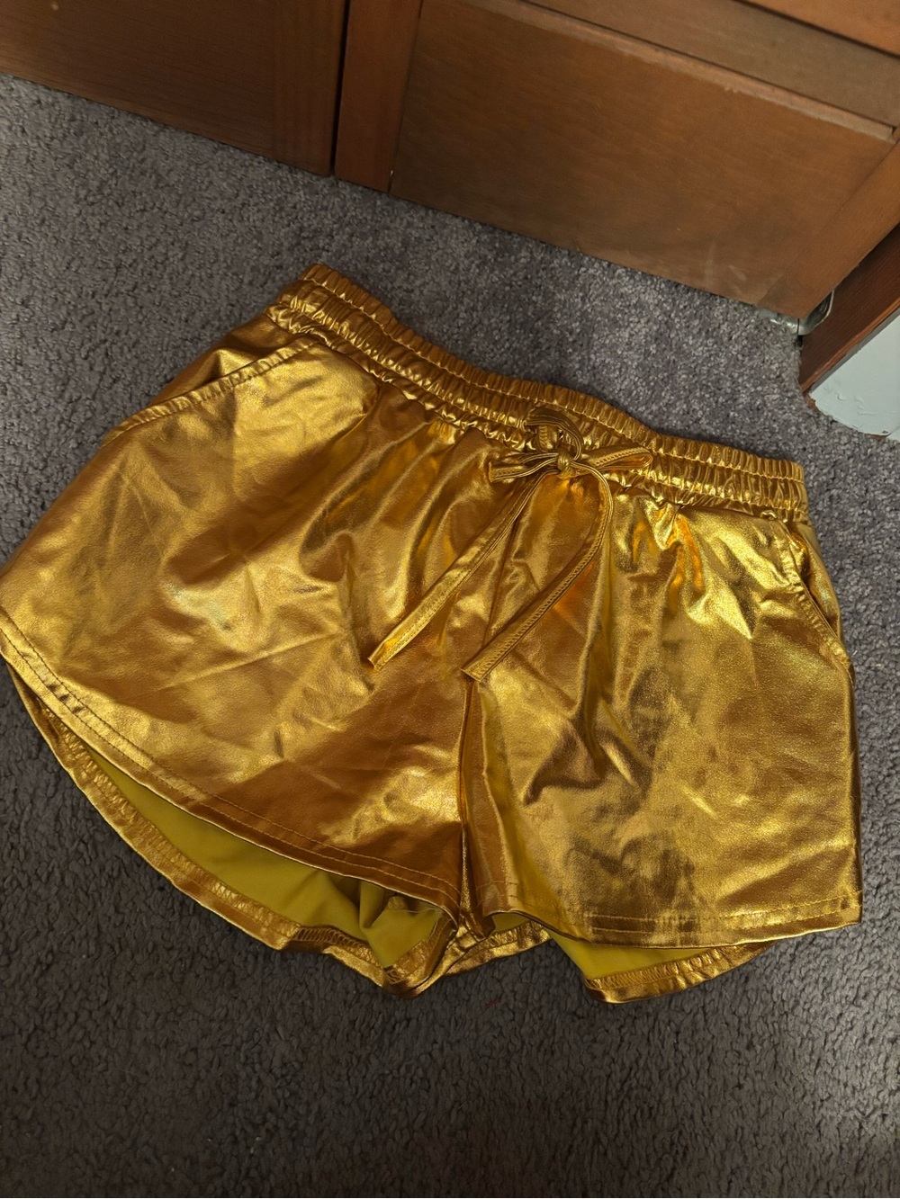 Metallic Gold Women's Athletic Shorts with Drawstring